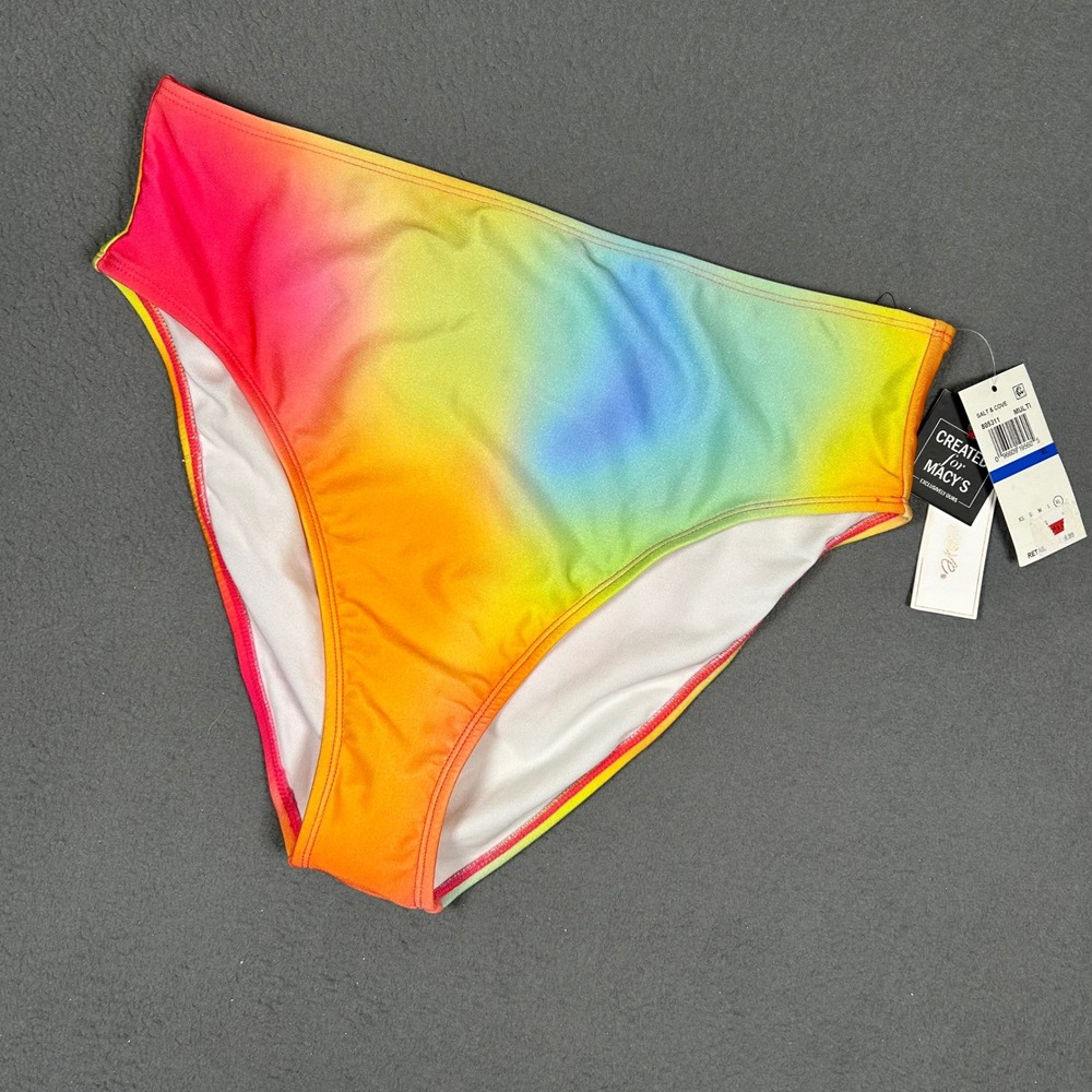 Salt + Cove Swim Bottom Women XL Multi Rainbow Ombre High Waisted 805311 NEW